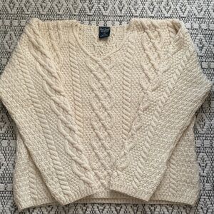 Paul James Cream Cable Knit V-Neck Sweater